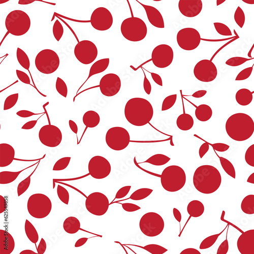 One color cherry pattern on white background, wrapping paper,  textile fabric print