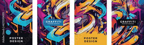 Foto Set of posters in graffiti style
