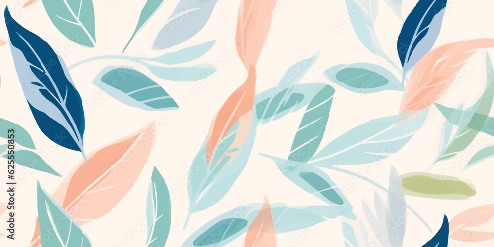 Modern minimal abstract leaves print. Cute cartoon style seamless pattern. Hand drawn unique print Modern minimal abstract leaves print. Cute cartoon style seamless pattern. Hand drawn unique print