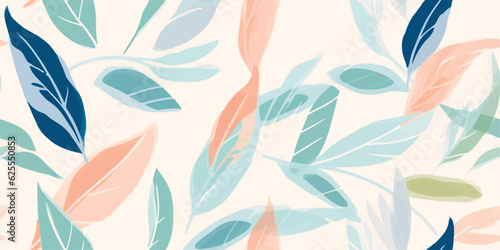 Modern minimal abstract leaves print. Cute cartoon style seamless pattern. Hand drawn unique print