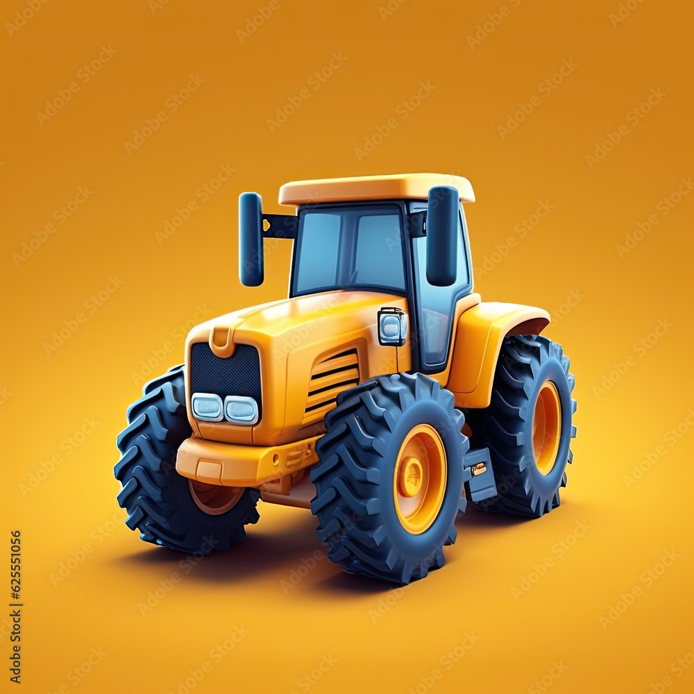 Tractor 3d cartoon illustration - Generative AI. Tractor 3d cartoon illustration - Generative AI.