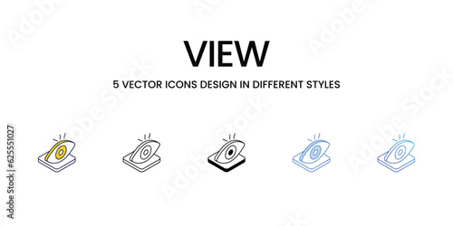 View Icon Design in Five style with Editable Stroke. Line, Solid, Flat Line, Duo Tone Color, and Color Gradient Line. Suitable for Web Page, Mobile App, UI, UX and GUI design.