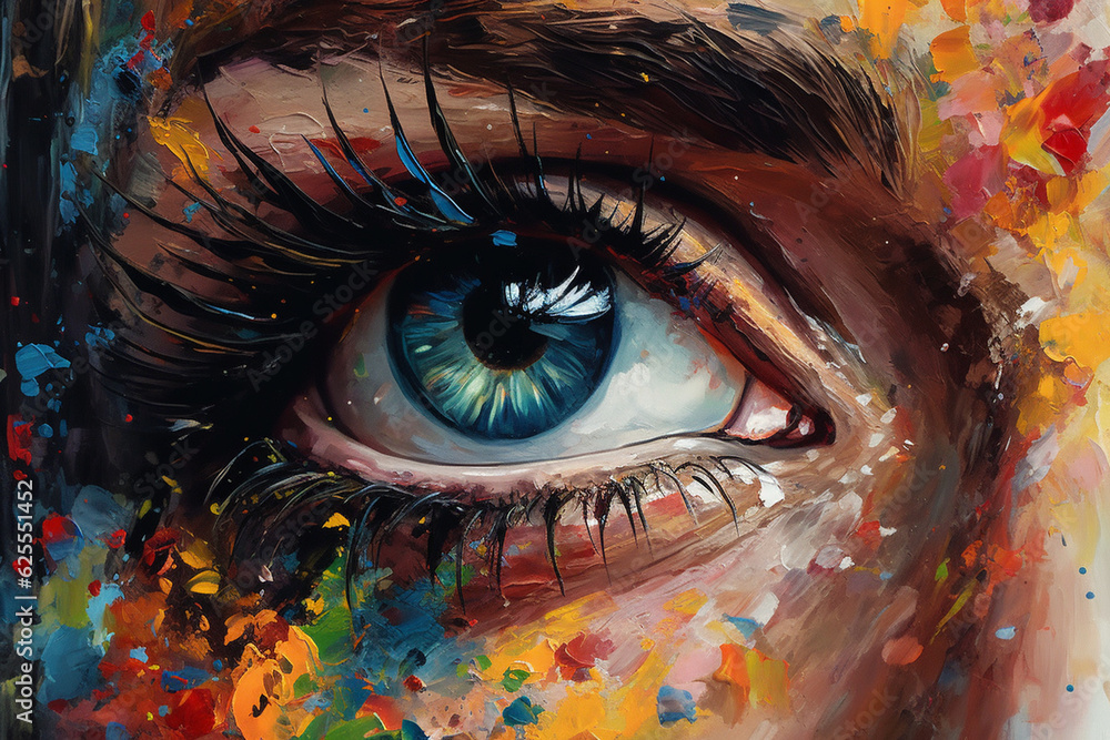 Close up of beautiful female eye with abstract watercolor painted background.