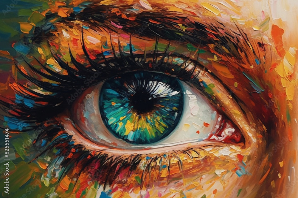Close up of beautiful female eye with abstract watercolor painted background.