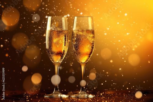 new year party champagne glasses on glitter shiny background illustration Generative AI