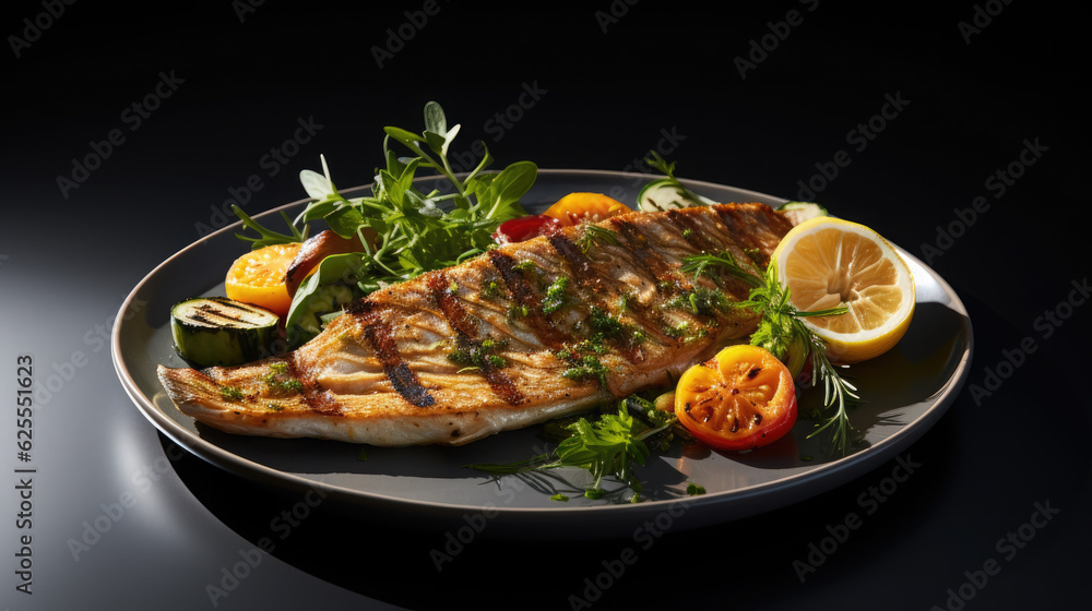 Grilled fish with lemon, tomatoes and herbs. Grilled fish with lemon, tomatoes and herbs.