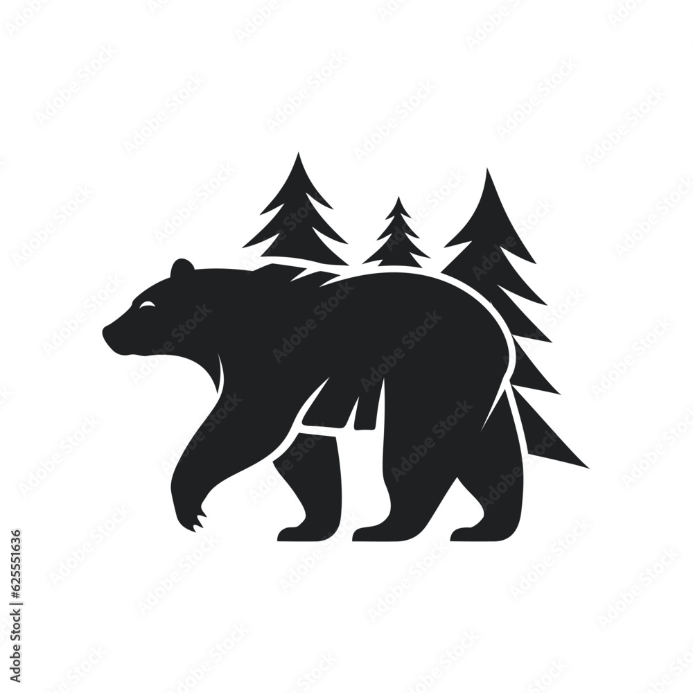 Powerful bear in the mountain forest, presented in a captivating vector logo design. Versatile emblem, icon, or element for a nature inspired concept