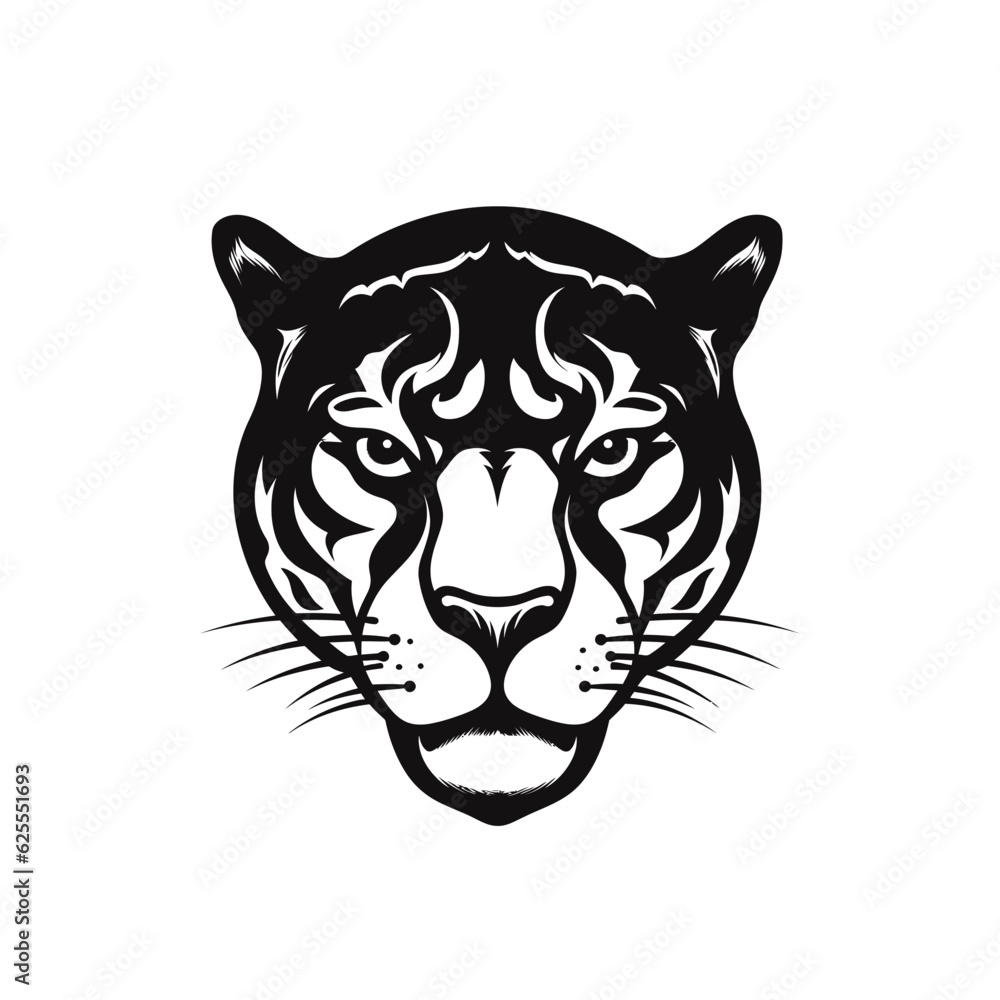 Jaguar head black and white vector illustration isolated on white background.