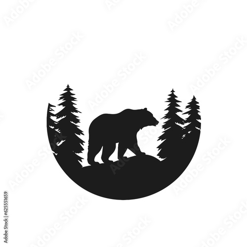 Powerful bear in the mountain forest, presented in a captivating vector logo design. Versatile emblem, icon, or element for a nature inspired concept