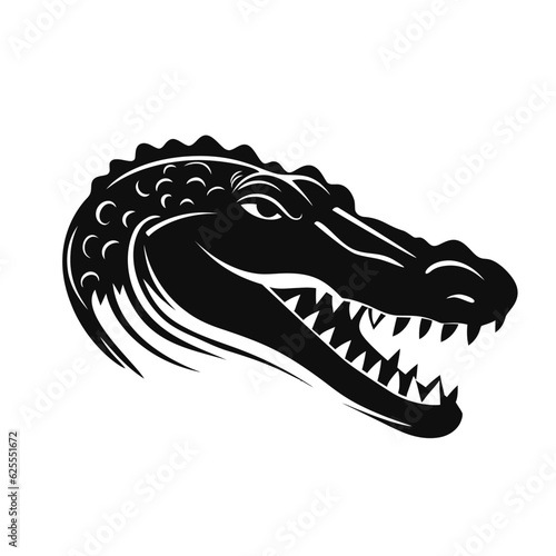 Vector illustration of a crocodile head on a clean white backdrop, representing the creature's fierce and captivating essence © makstorm