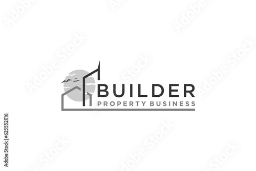 Building skyscraper tower logo design real estate property house icon symbol city sunset view