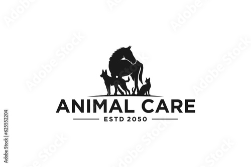 Animal veterinarian logo design horse dog cat silhouette icon illustration pet shop