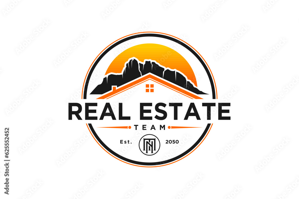 House home logo design real estate property village mountain element icon symbol