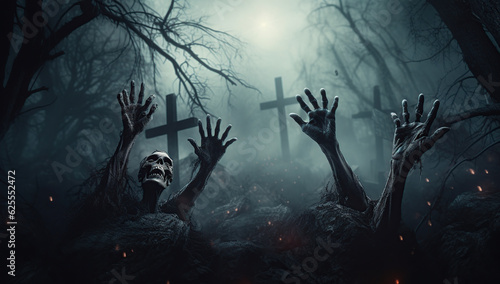 Wallpaper Mural zombie hands rising in dark halloween night Generative AI Torontodigital.ca