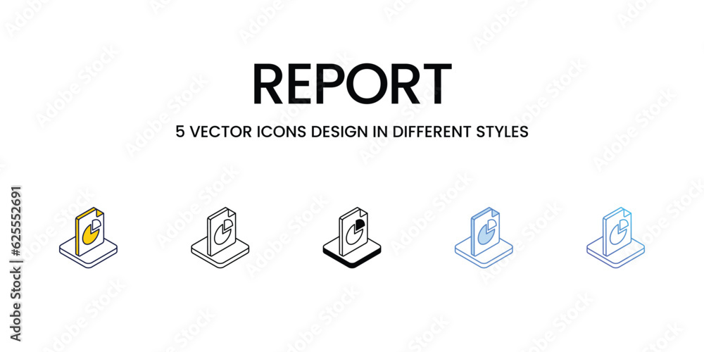 Report Icon Design in Five style with Editable Stroke. Line, Solid, Flat Line, Duo Tone Color, and Color Gradient Line. Suitable for Web Page, Mobile App, UI, UX and GUI design.