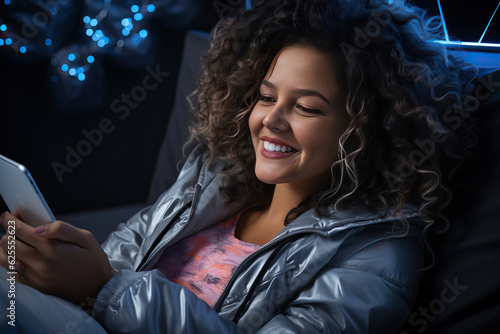 girl smiling typing on her ...