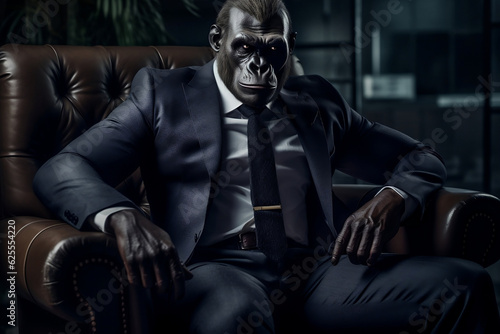 Gorilla Executive: A portrait of a formally dressed gorilla in the corporate jungle, generative AI
