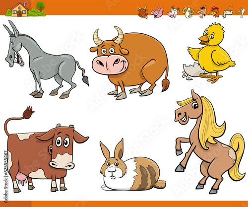 cartoon farm animals comic characters set