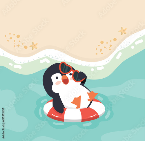 penguin happy with Summer  Beach