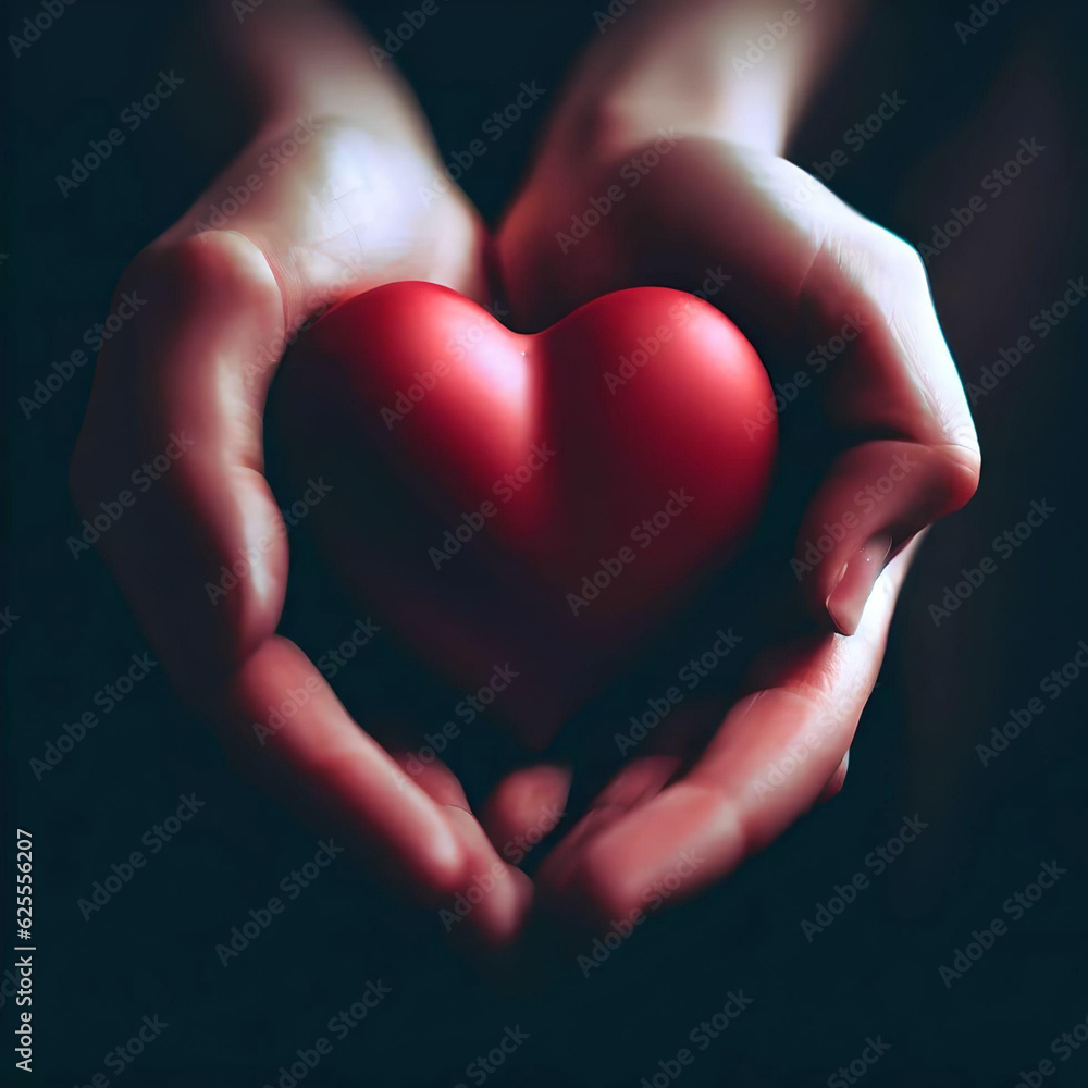 Fototapeta premium Generative AI. woman hands holds red heart