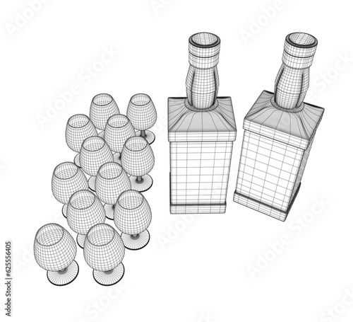 Wine Glass set Vector Simple Design. Set of wireframe of glasses from black lines isolated on a white background.