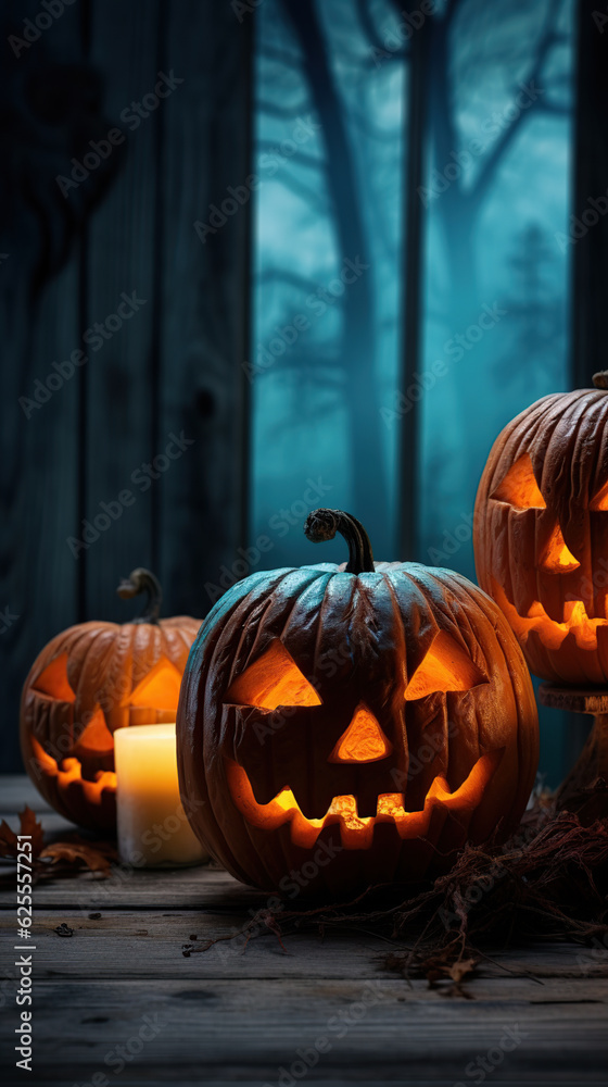 Obraz premium halloween with evil pumpkins Generative AI