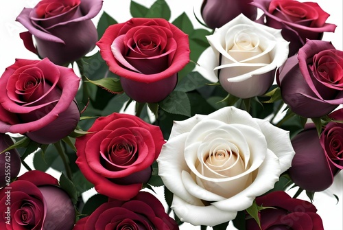 roses of different colors on solid color background  