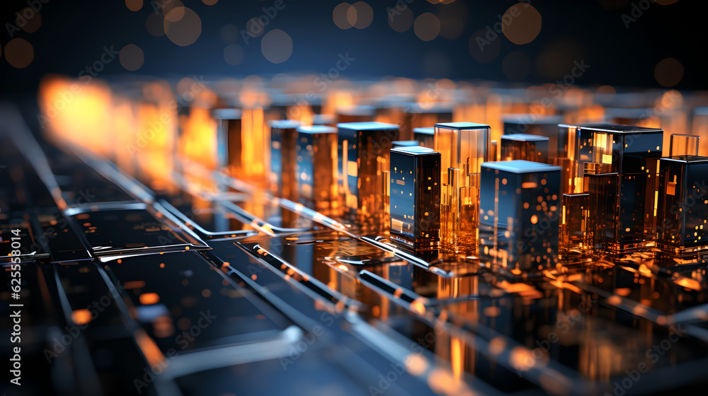 macro image of AI super computer Chrome. hardware close-up, neon led ...