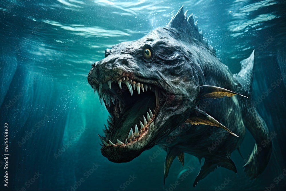 Underwater Predator: Wolf Fish or Hoplias Malabaricus Fish in Natural