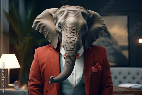 Elegant elephant in business attire at the office, generative AI