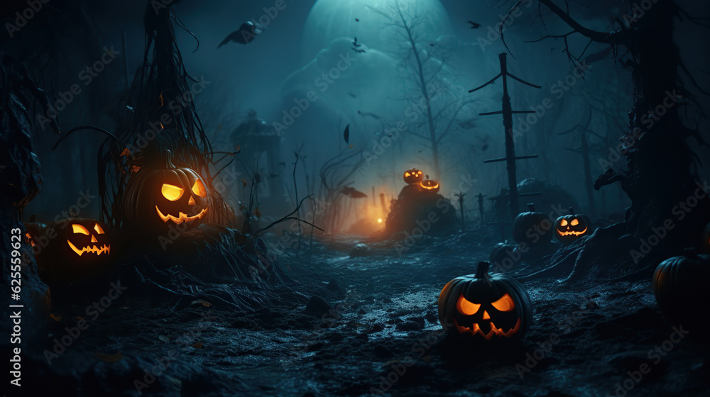 halloween with evil pumpkins Generative AI halloween with evil pumpkins Generative AI