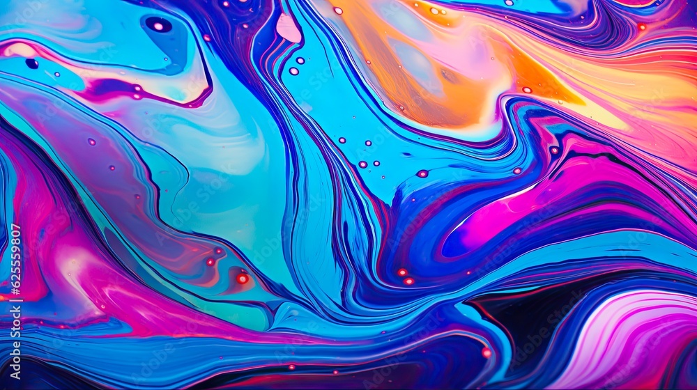 Iridescent Marble Waves. Abstract Liquid Background Texture with Vibrant Colors for Wallpaper and Design: Generative AI