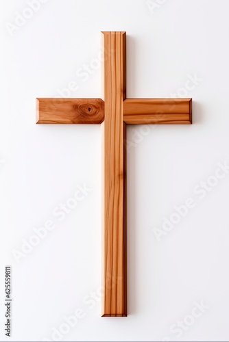 Wooden Cross on White Background. A Symbol of Faith and Religion - Crucifix of Jesus Christ Symbolizes Holy God's Grace: Generative AI