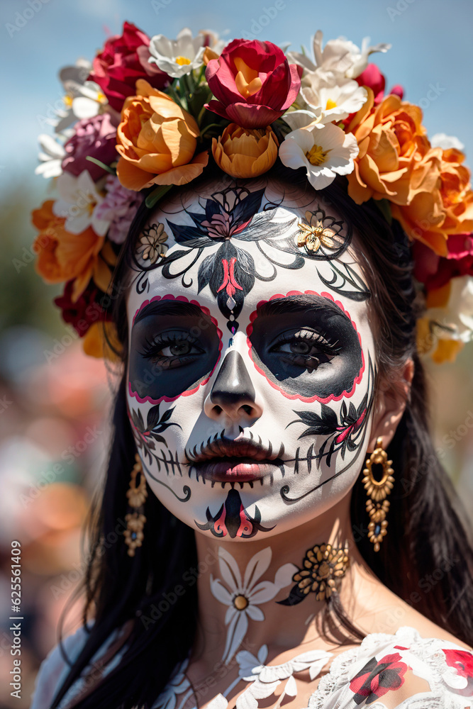 celebrating the day of the dead, with the typical makeup of katrina celebrating the day of the dead, with the typical makeup of katrina