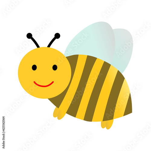 Cute bee with smiley face, vector isolated background