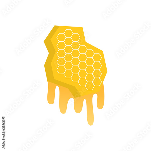 Honeycomb melting vector, Molten honey on the floor, vector isolated with white background