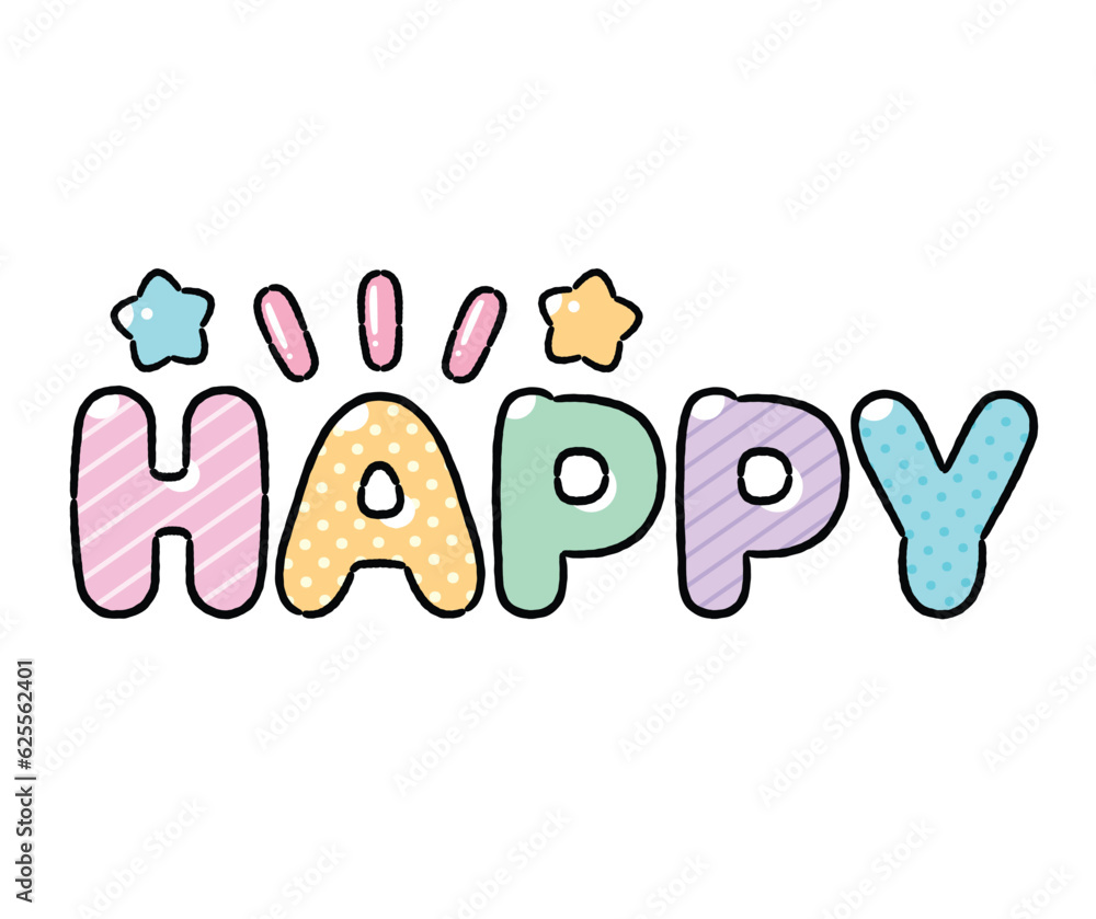 Happy - Cute Cartoon style word isolated on white background. Happy - Cute Cartoon style word isolated on white background.