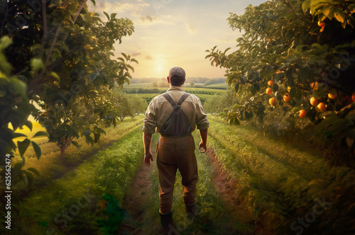 AI generated image of male farmer on apple field © Kalim