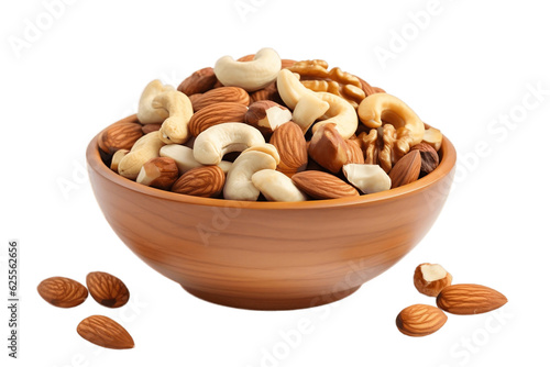 Mixed Nuts in a Bowl Isolated on Transparent Background. Generative AI photo
