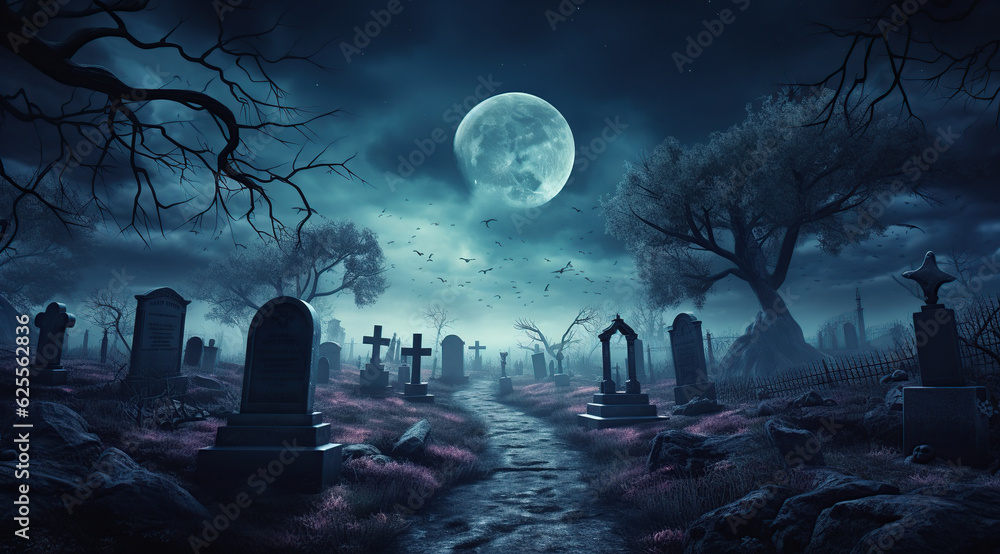 halloween background with old cemetery gravestones spooky Generative AI halloween background with old cemetery gravestones spooky Generative AI