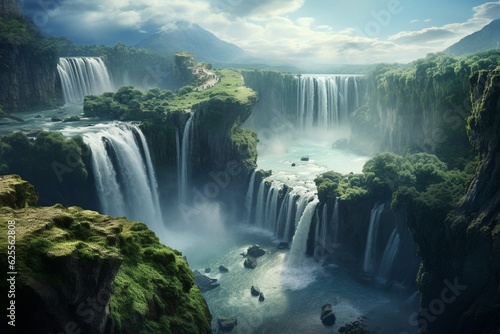 Landscape photography of majestic waterfalls, Generative AI © Nino38