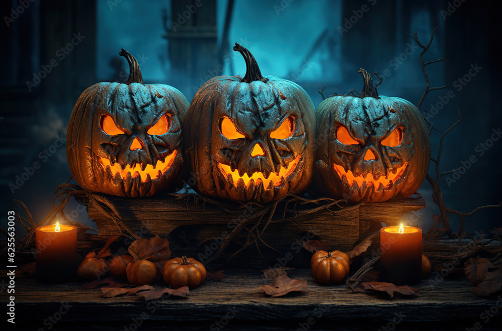 halloween with evil pumpkins Generative AI halloween with evil pumpkins Generative AI