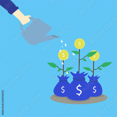 finance, watering money plant. Investment concept can be used for presentations