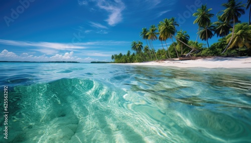 Beautiful tropical island in sea ocean turquoise water, white sand beach