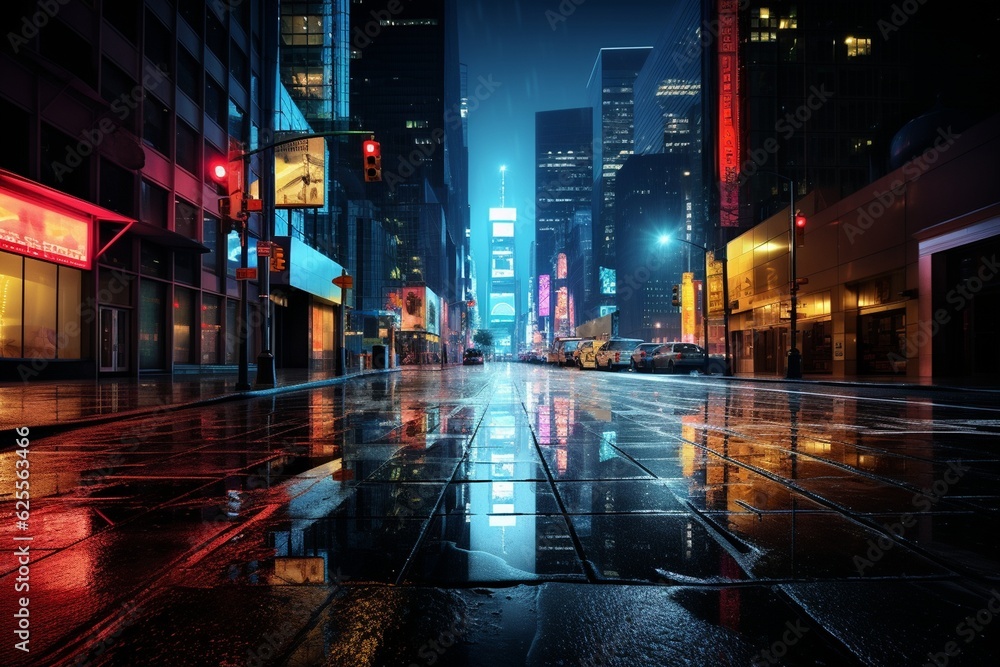 Photography of night cityscapes under the rain, Generative AI
