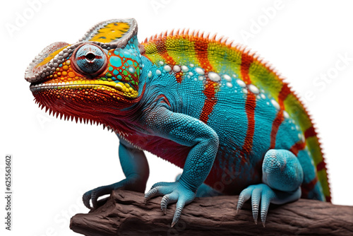 Colorful Chameleon Isolated on Transparent Background. Generative AI © zainab