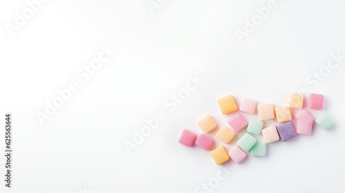 Mixed colorful jelly candies isolated on white, with text space can use for advertising, ads, branding