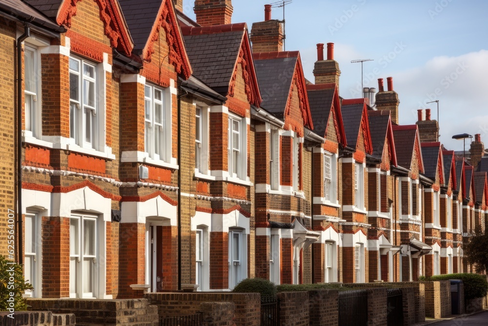 Obraz premium Row houses made of red bricks, commonly found in West London.
