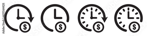 Set of icons time is money. Clock with dollar, sign. Vector illustration.