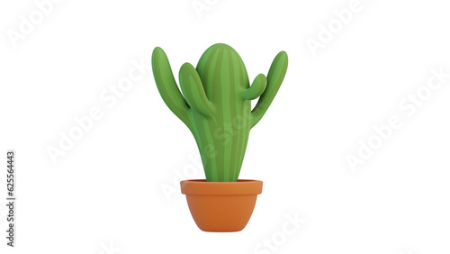 cactus in cartoon minimal style with white background and clipping path. It is a plant that lives in the western desert. The concept of lover cactus. 3D illustration rendering.